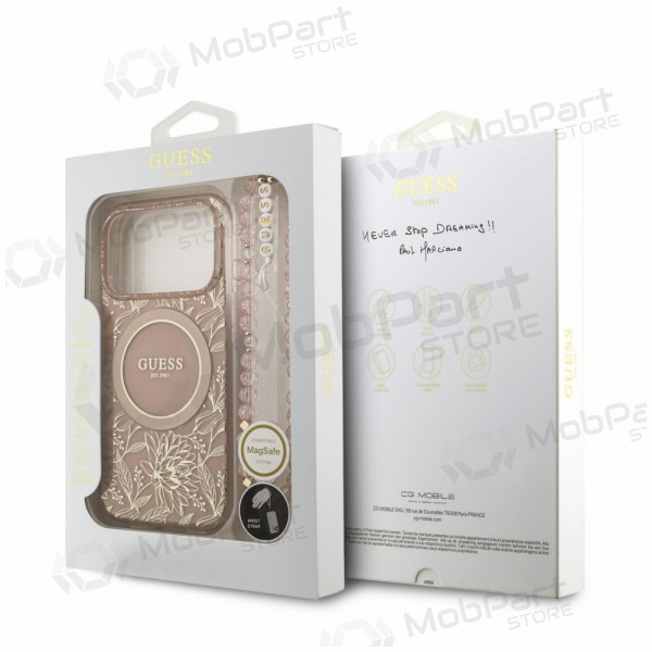 Apple iPhone 18 Pro Max maciņš - Guess IML Flowers Allover Strap MagSafe (rozā)