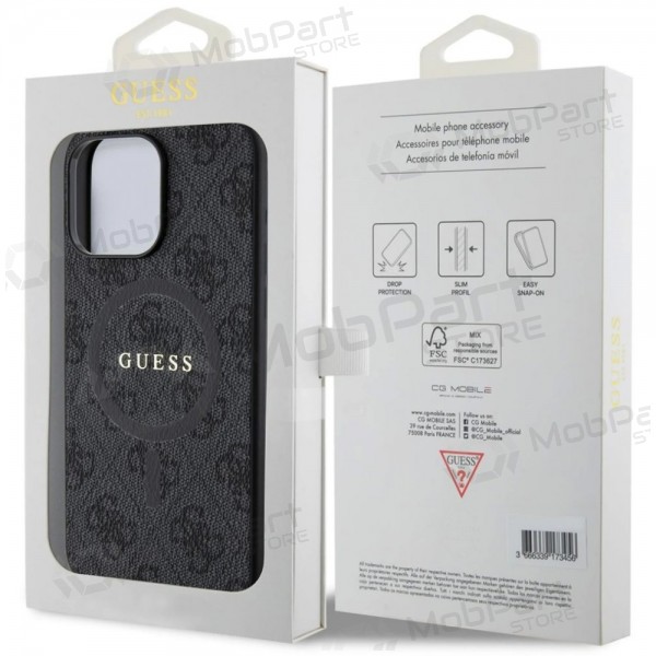 Apple iPhone 15 Pro Max maciņš - Guess PU Leather 4G Colored Ring MagSafe (melns)