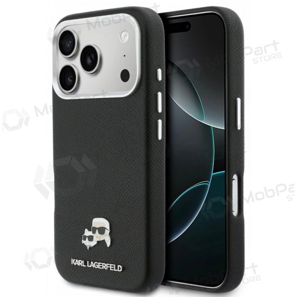 Apple iPhone 17 Pro maciņš - Karl Lagerfeld PU Karl and Choupette Heads Pins MagSafe (melns)