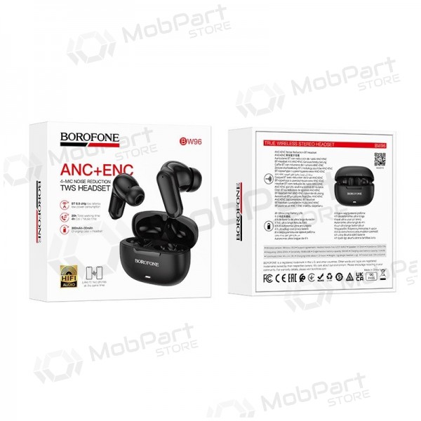 Bezvadu austiņas Borofone BW96 Bluetooth ANC+ENC USB-C melnas