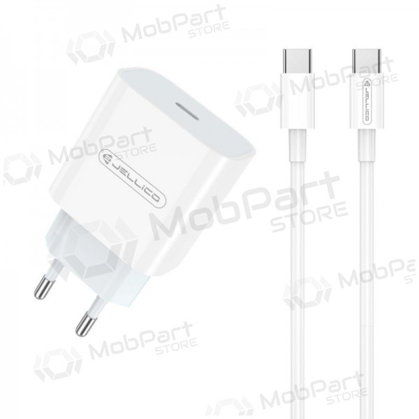 Lādētājs Jellico AK180 20W USB-C + USB-C to USB-C cable 1.0m balts