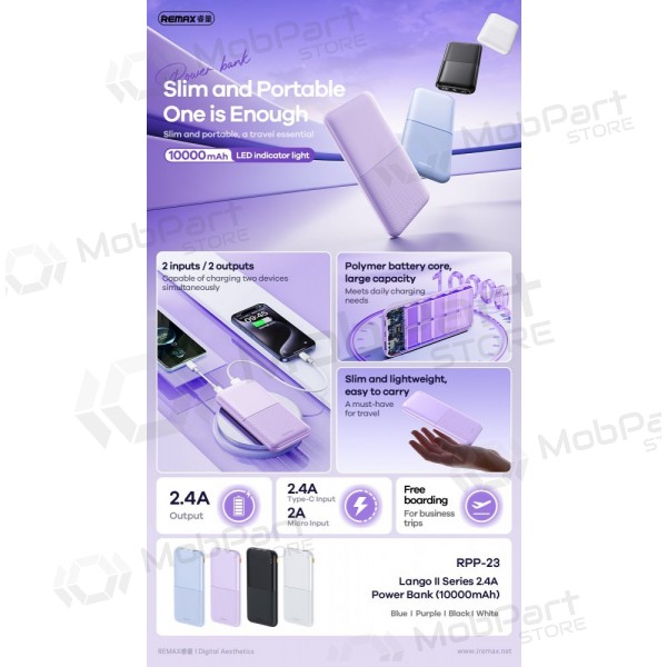Ārējā baterija Power Bank Remax RPP-23 12W 10000mAh melna