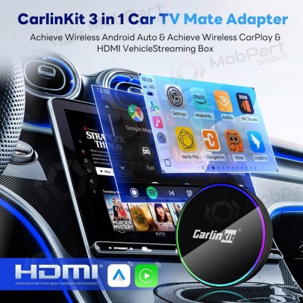 CarPlay adapteris Carlinkit HD2CP Pro bezvadu Android Auto melns