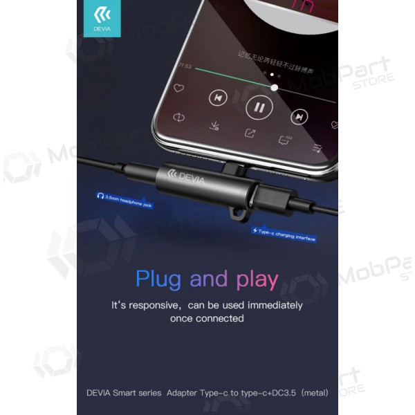 Adapteris Devia Smart iš Type-C į Type-C + 3,5mm (melns)