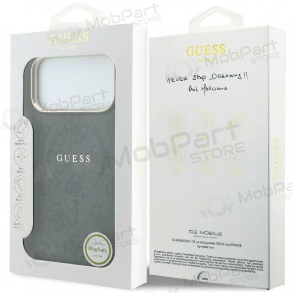 Apple iPhone 18 Pro maciņš - Guess PU Leather 4G Gold Frame Embossed MagSafe (melns)