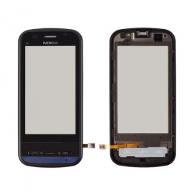 Nokia c6-00 skārienjūtīgais ekrāns / panelis (ar rāmīti) (melns)