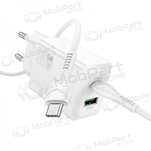 Tālruņa lādētājs Hoco N71 30 W GaN USB-C + USB-A ar USB-C kabeli 1 m balts