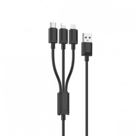USB kabelis Hoco X74 3in1 microUSB-Lightning-Type-C 1.0m (melns)