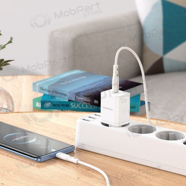Lādētājs buitinis Borofone BN6 Type-C PD+QC3.0 20W, balts