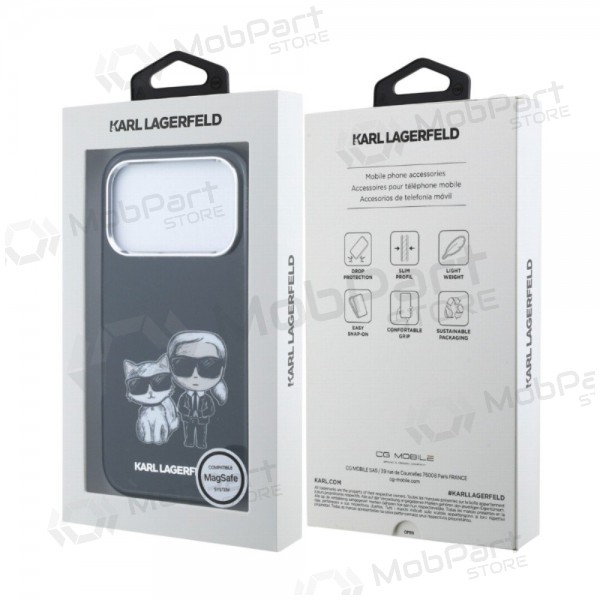 Apple iPhone 18 Pro maciņš - Karl Lagerfeld PU Semi Wrap Smooth Sketch Bodies MagSafe (melns)