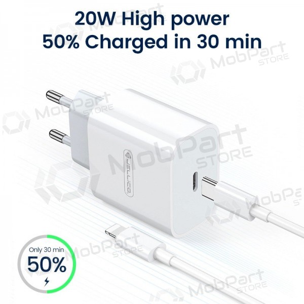 Lādētājs Jellico AK180 20W USB-C + USB-C to Lightning cable 1.0m balts