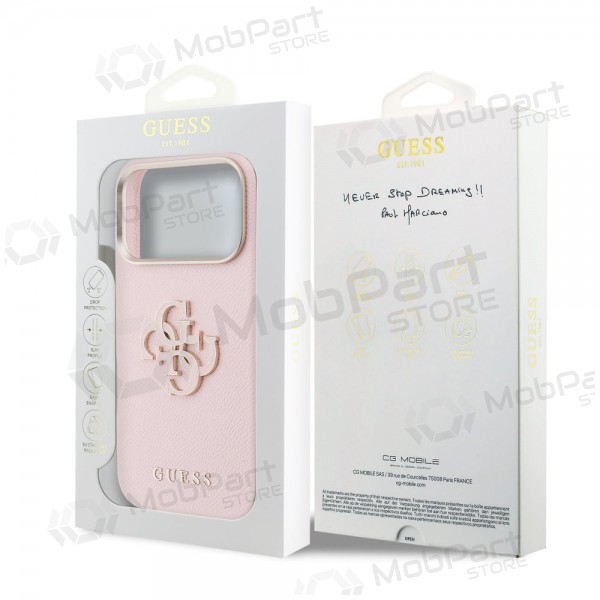 Apple iPhone 17 Pro Max maciņš - Guess PU Grained 4G Resin Metal Logo (rozā)