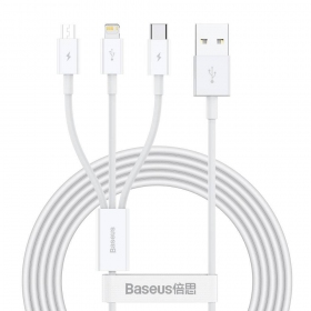 Kabelis Baseus Superior USB - microUSB+Lightning+Type-C 3.5A 1.5m (balts) CAMLTYS-02