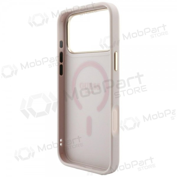 Apple iPhone 18 Pro Max maciņš - Guess PU Leather 4G Gold Frame Embossed MagSafe (rozā)