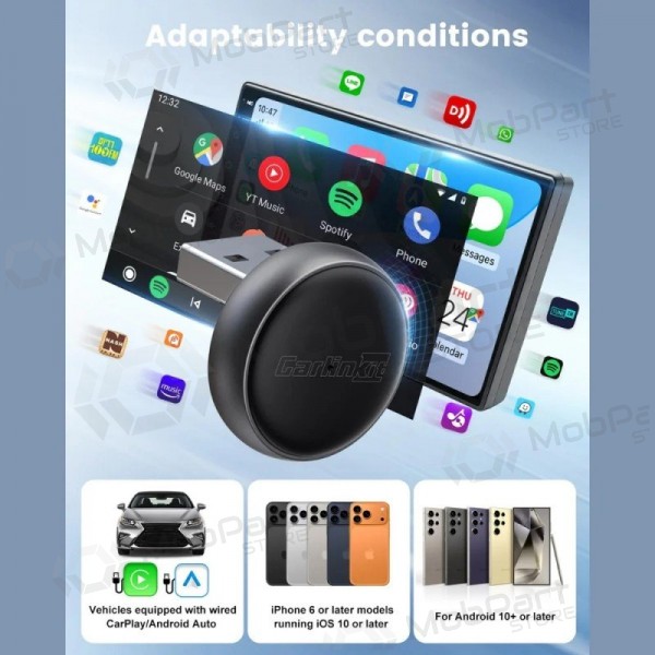 CarPlay adapteris Carlinkit Mini Ultra3 bezvadu Android Auto melns