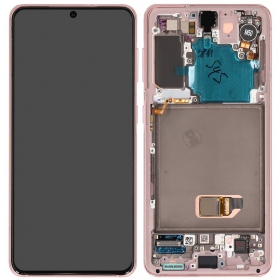 Ekranas Samsung G991 S21 5G su lietimui jautriu stikliuku un rėmeliu Phantom Pink oriģināls (service pack)