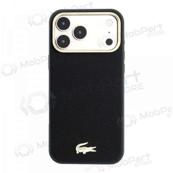 Apple iPhone 18 Pro maciņš - Lacoste PU Leather Champs Elysees Gold Logo MagSafe (melns)