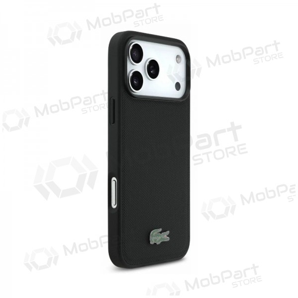Apple iPhone 18 Pro Max maciņš - Lacoste PVC Petit Pique Semi Wrap Embossed MagSafe (melns)