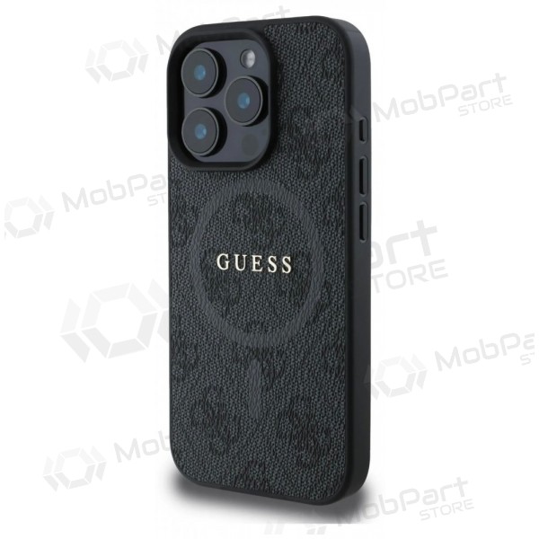 Apple iPhone 16 Pro Max maciņš - Guess PU Leather 4G Colored Ring MagSafe (melns)