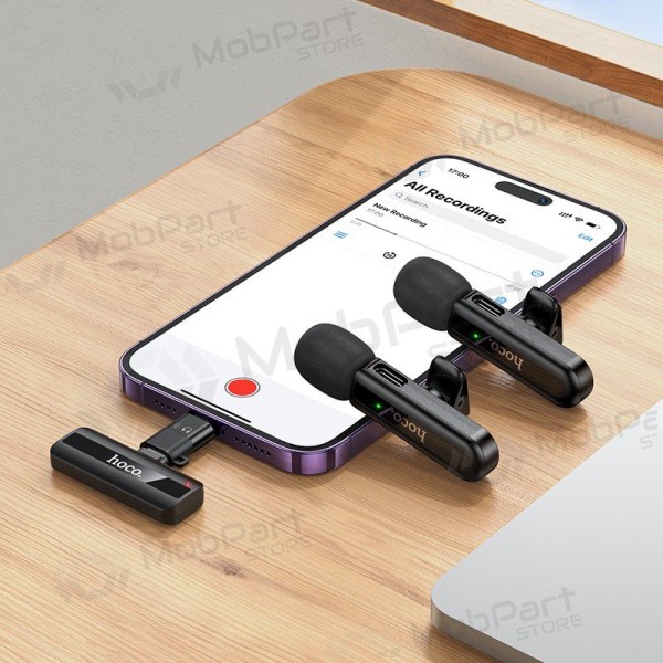 Belaidžių mikrofonų rinkinys Hoco L20A USB-C/Lightning melns