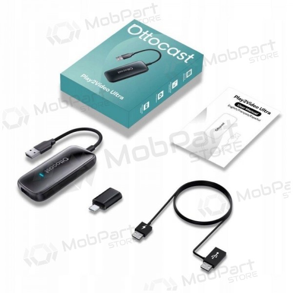 Bezvadu CarPlay/Android Auto adapteris Ottocast Play2Video Ultra melns