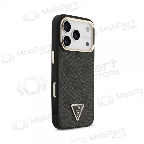 Apple iPhone 18 Pro Max maciņš - Guess PU Leather 4G Strass Triangle Logo Gold Frame MagSafe (melns)