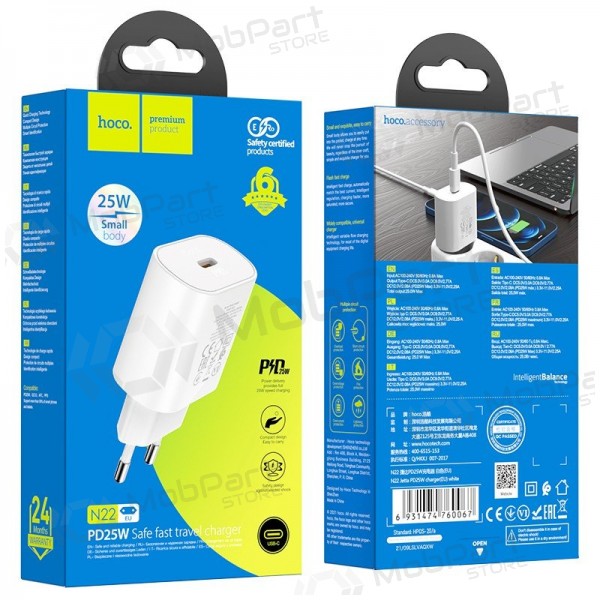 Tālruņa lādētājs Hoco N22 25 W USB-C balts