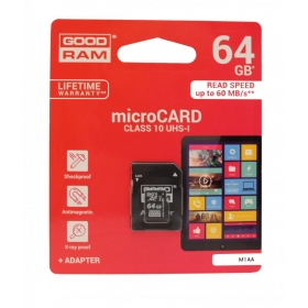 Atmiņas karte GOODRAM MicroSD 64Gb (class 10) + SD adapter