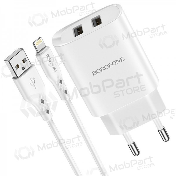 Lādētājs Borofone BN2 2xUSB 2.1A + Lightning (balts)