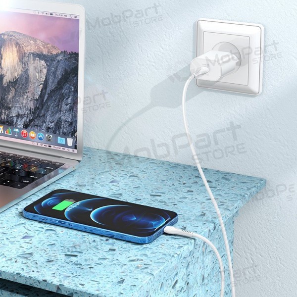 Tālruņa lādētājs Hoco N22 25 W USB-C ar Lightning kabeli 1 m balts
