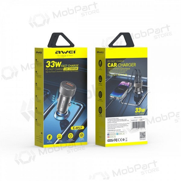 Auto lādētājs Awei C-857 33W USB-C/USB-A melns