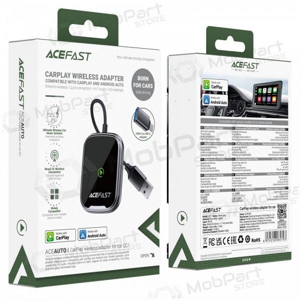 CarPlay adapteris Acefast QC1 bezvadu Android Auto melns