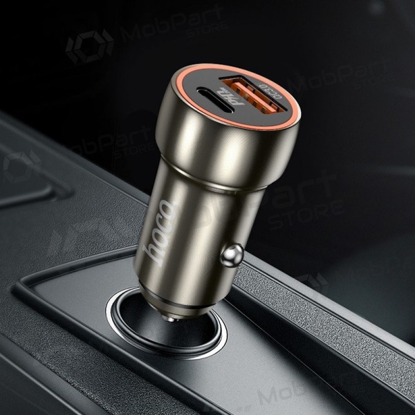 Lādētājs automobilinis Hoco Z46A USB-A/Type-C PD20W+QC3.0 pelēks