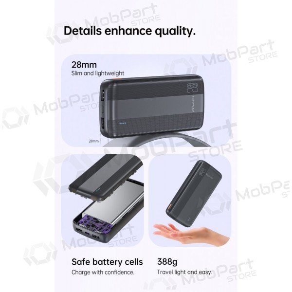 Ārējā baterija Power Bank Awei P19K 5V/2.4A 20000mAh melna