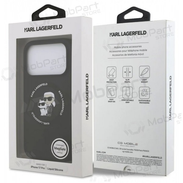 Apple iPhone 17 Pro maciņš - Karl Lagerfeld Liquid Silicone Karl and Choupette MagSafe (melns)