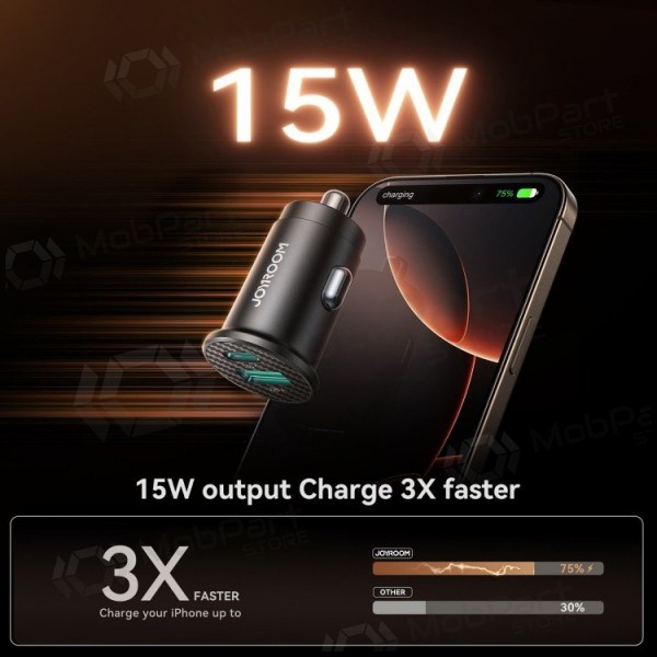 Auto lādētājs Joyroom JR-CCN16 USB-A/USB-C 15W melns