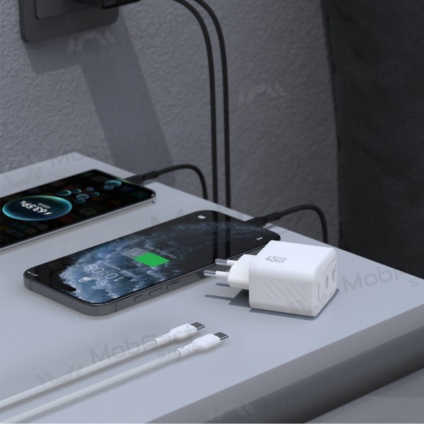 Tālruņa lādētājs Dudao A28PC 45 W GaN 2x USB-C ar USB-C kabeli 1 m balts