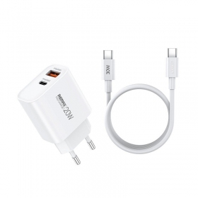 Telefona lādētājs Remax RP-U120 20 W USB-C + USB-A ar USB-C kabeli 1 m balts