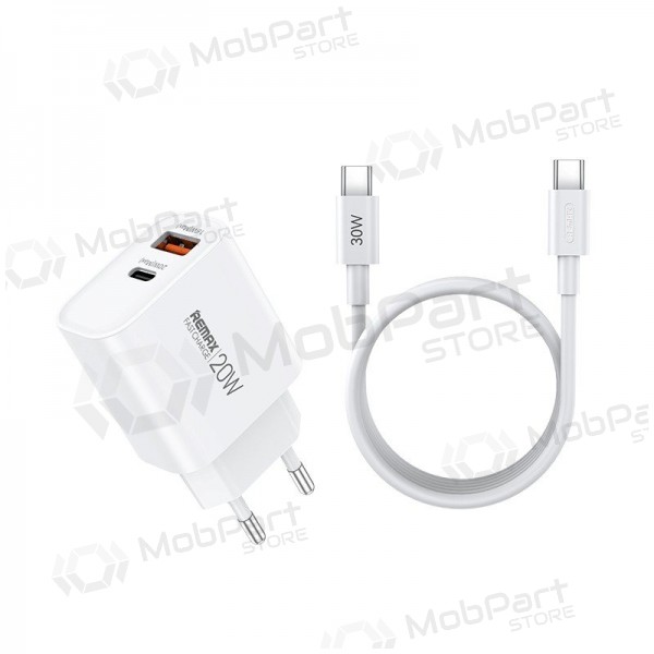 Telefona lādētājs Remax RP-U120 20 W USB-C + USB-A ar USB-C kabeli 1 m balts