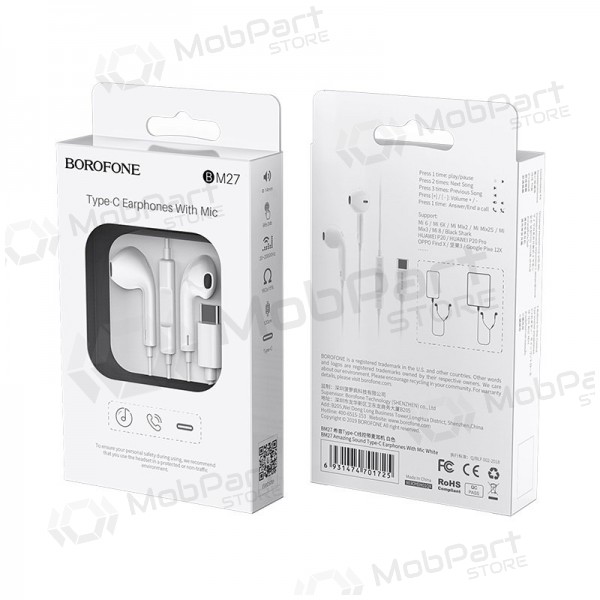 Brīvroku aprīkojums Borofone BM27 Type-C (balta)