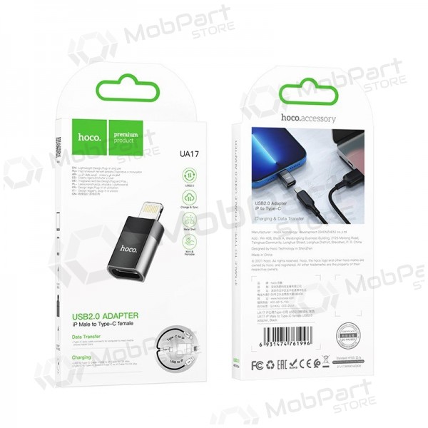 Adapteris Hoco UA17 Lightning to Type-C melns