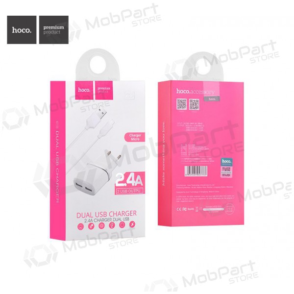 Lādētājs HOCO C12 Smart Dual USB + Lightning kabelis (5V 2.4A) (balts)
