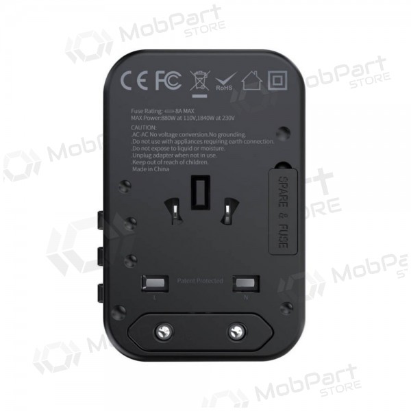 Universāls kelioninis lādētājs Choetech PD5009 65W 2xUSB-C/USB-A melns