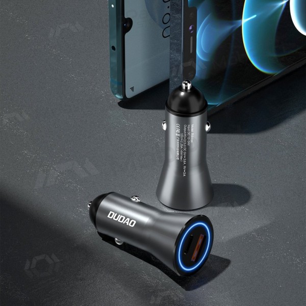 Automašīnas tālruņa lādētājs Dudao R4Max 55 W USB-C + USB-A pelēks