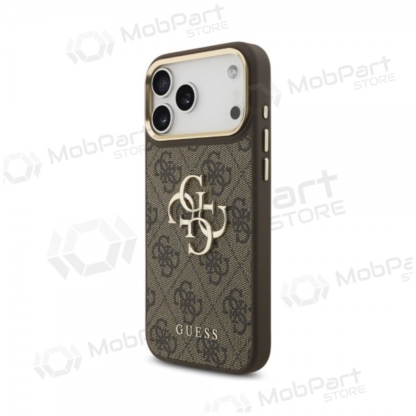 Apple iPhone 18 Pro Max maciņš - Guess PU Leather 4G Metal Logo Gold Frame (brūns)