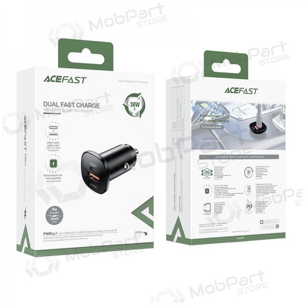 Lādētājs automobilinis Acefast B1 Mini 38W USB-C+USB-A melns