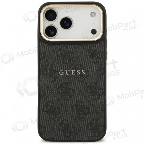 Apple iPhone 17 Pro maciņš - Guess PU Leather 4G Gold Frame MagSafe (melns)