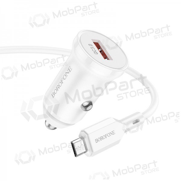 Lādētājs automobilinis Borofone BZ18 Quick Charge 3.0 18W + MicroUSB (balts)