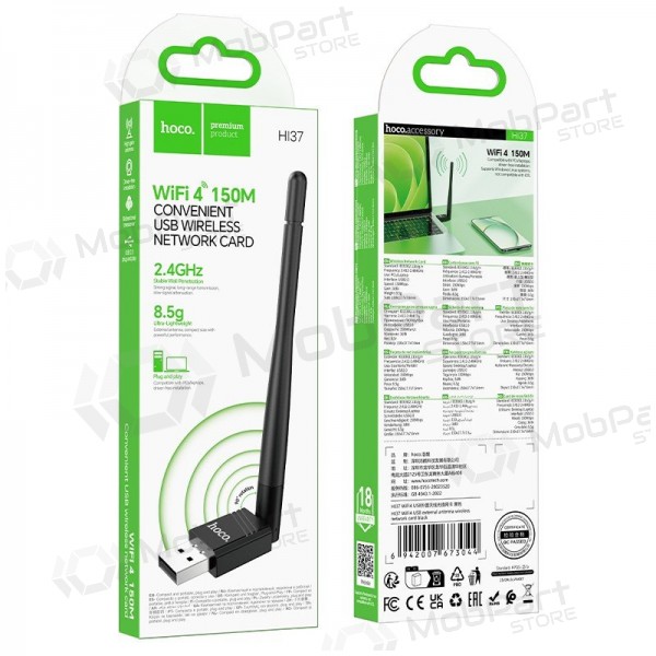 USB Wi-Fi adapteris Hoco HI37 USB Wi-Fi 4 melns
