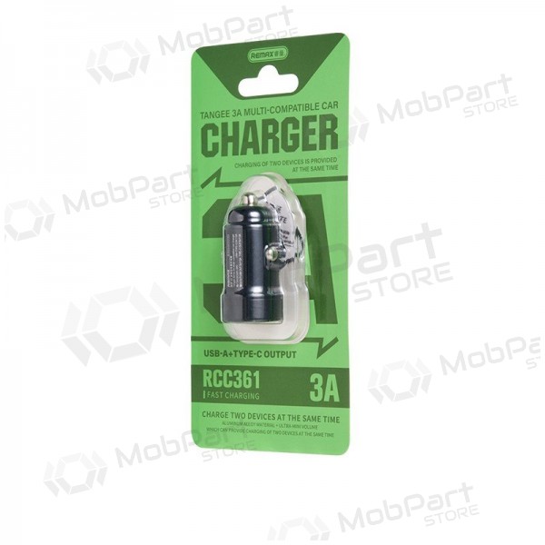 Auto lādētājs Remax RCC361 15W USB-C/USB-A melns
